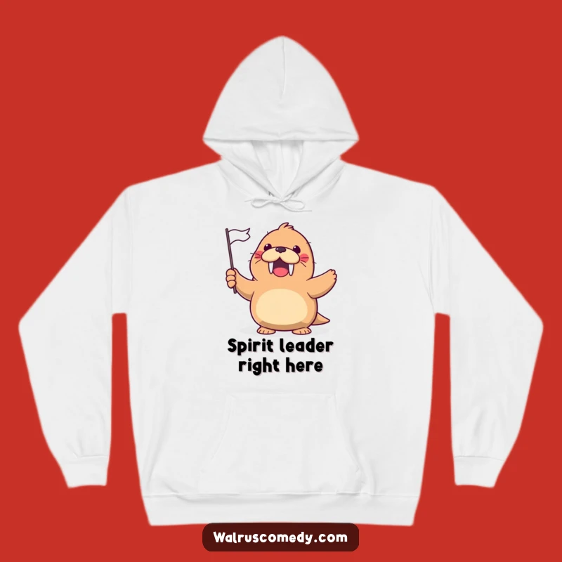 Funny Kawaii Walrus Flag Wave Hoodie - Cozy Cheerful Wear, Hilarious Gift