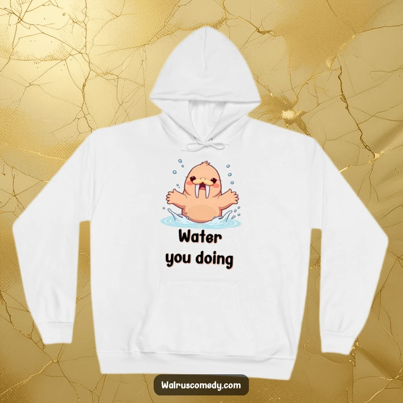 Funny Kawaii Walrus Splashing Water Hoodie, an energetic walrus splashing, comfortable and fun apparel.