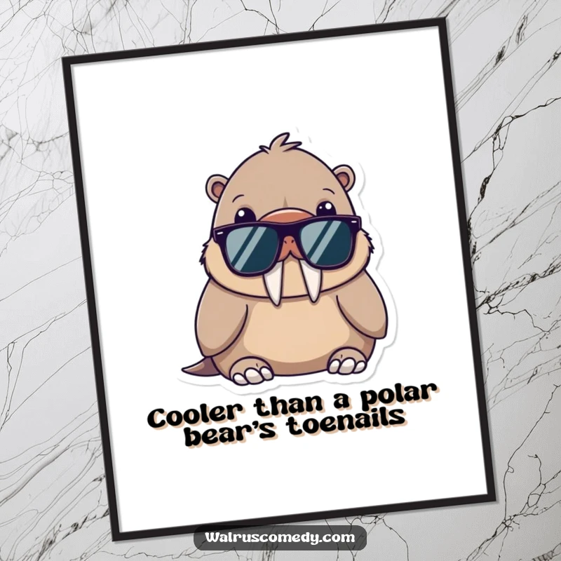 Funny Free Printable Wall Art: A kawaii walrus wearing sunglasses looks incredibly cool and relaxed.