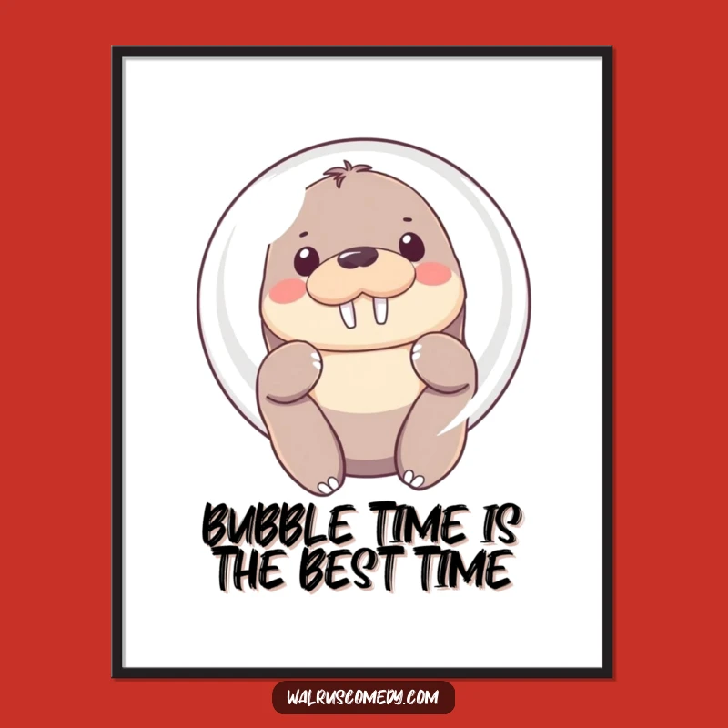 Free Printable Kawaii Walrus Bubble Wall Art: Shy Charm, Funny Downloadable Decor