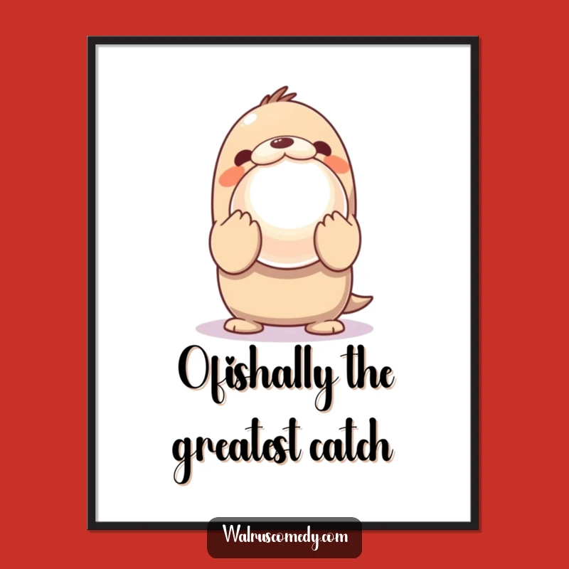 Free Printable Kawaii Walrus Wall Art: Pearl Treasure, Funny Downloadable Decor