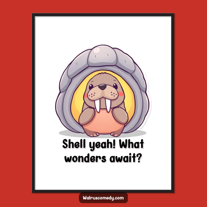Free Printable Wall Art: Curious Walrus Shell Wonder Funny Downloadable Decor Gift