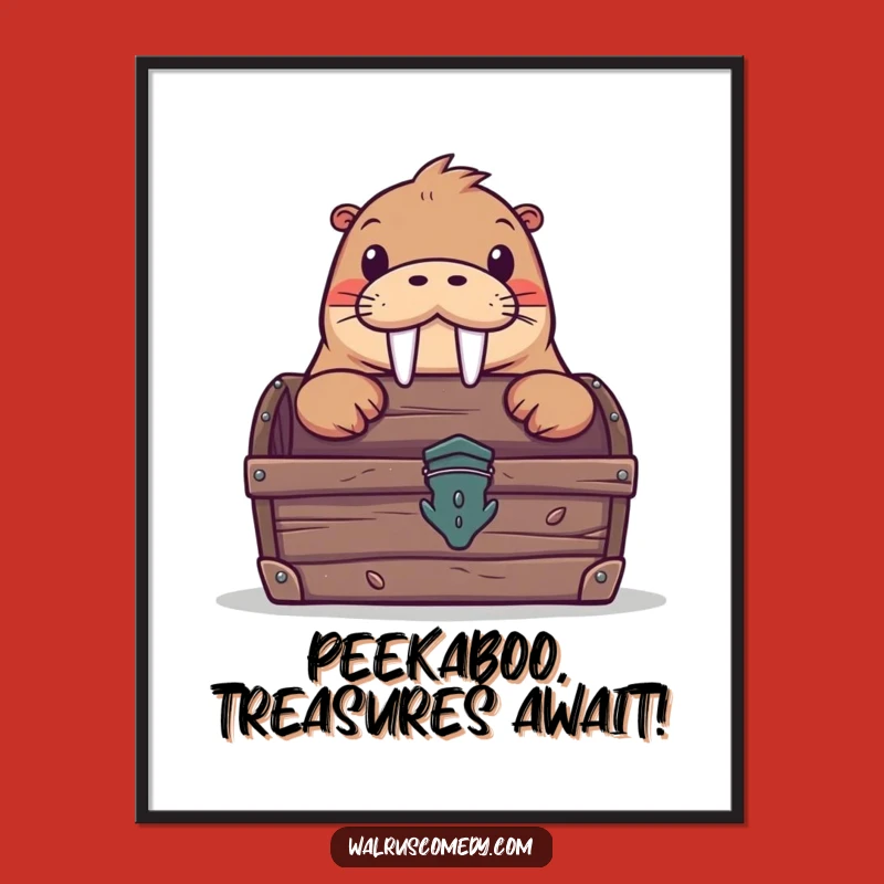 Free Printable Wall Art: Curious Walrus Treasure Peek - Hilarious Downloadable Art!