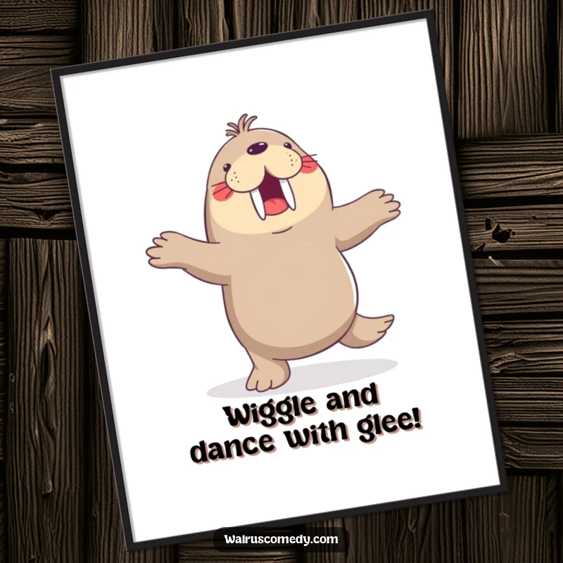 Funny Free Printable Wall Art: A joyful walrus captured mid-jig, flippers soaring, radiating pure dancing happiness.