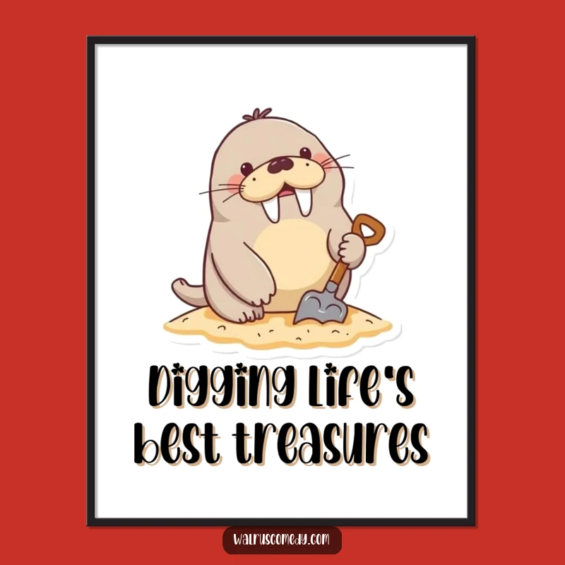 Free Printable Wall Art: Funny Walrus Digging the Sand - Downloadable Decor