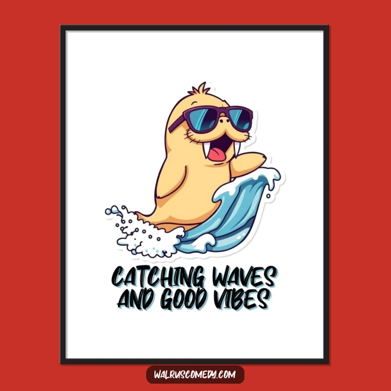 Free Printable Wall Art: Surfing Walrus Funny Decor, Cool Downloadable Art
