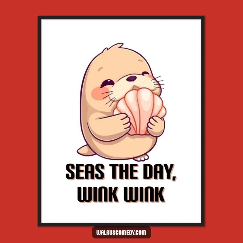 Free Printable Wall Art: Winking Walrus with Seashell - Coastal Decor