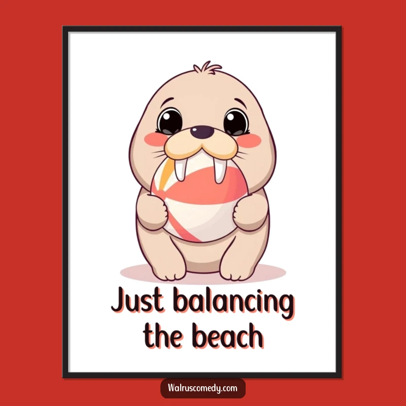 Funny Free Printable Kawaii Walrus Wall Art: Balancing Ball, Downloadable Decor