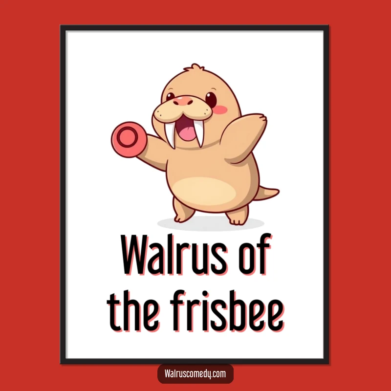 Funny Free Printable Kawaii Walrus Wall Art: Frisbee Toss, Downloadable Decor