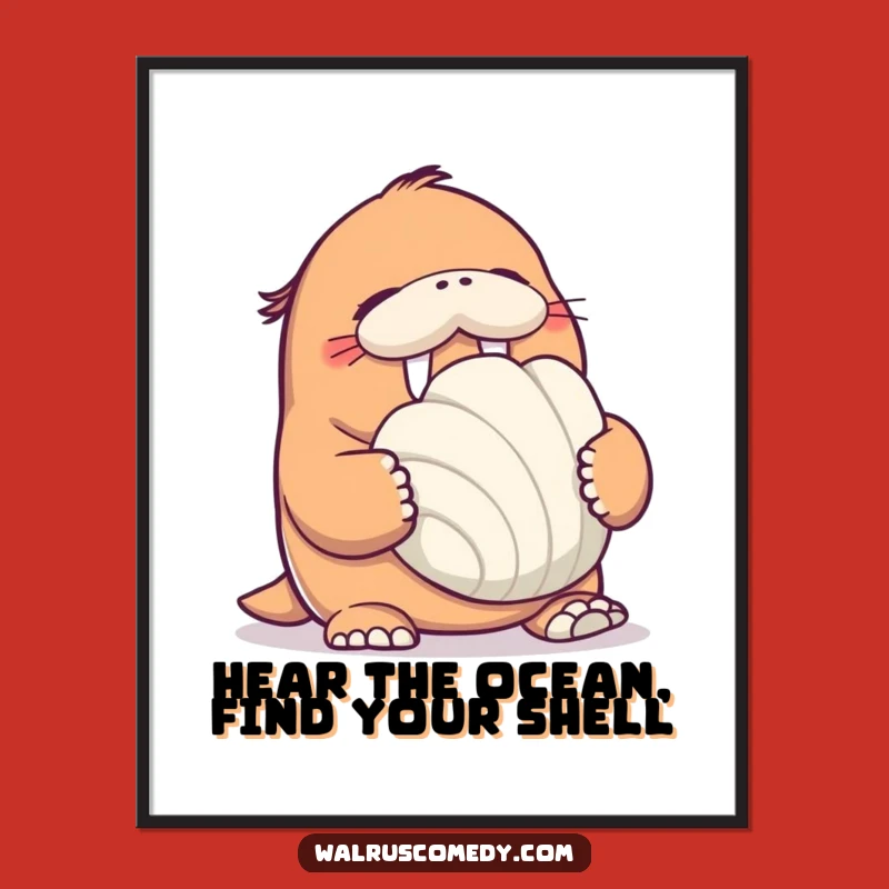Funny Free Printable Wall Art: Giggling Walrus Seashell - Whimsical Decor
