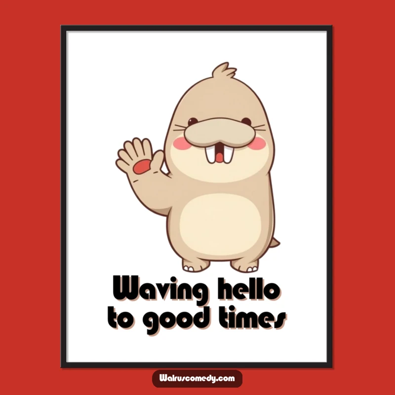 Funny Free Printable Wall Art: Happy Kawaii Walrus Waving - Cheerful Decor