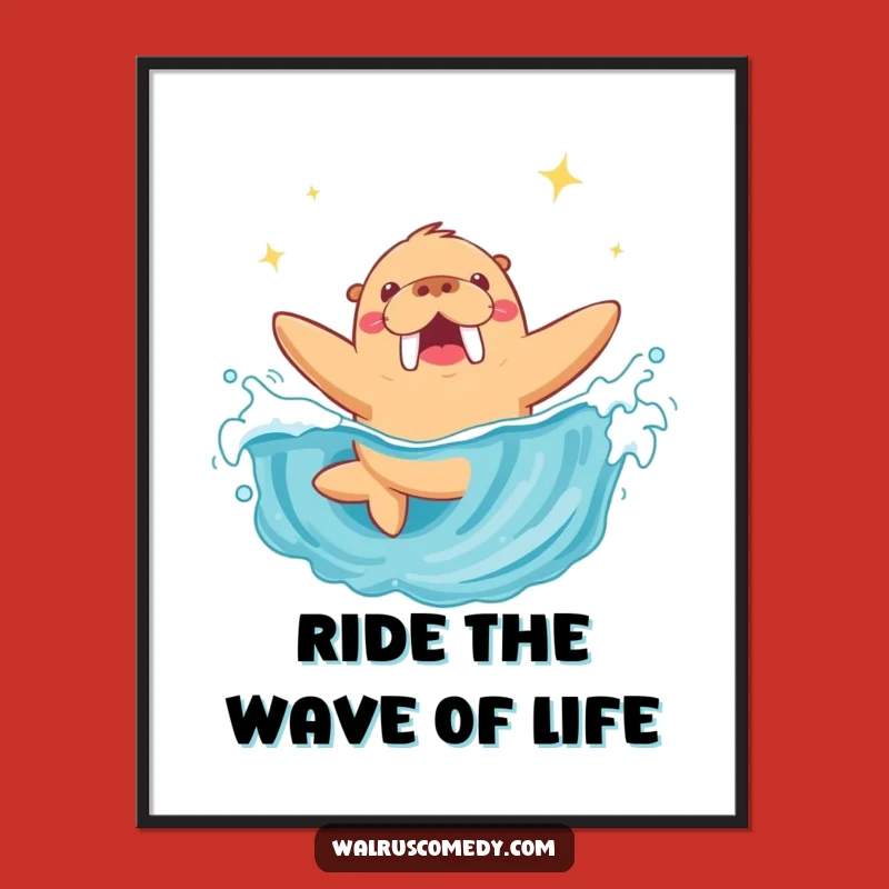 Funny Free Printable Wall Art: Joyful Walrus Wave Dive - Ocean Decor