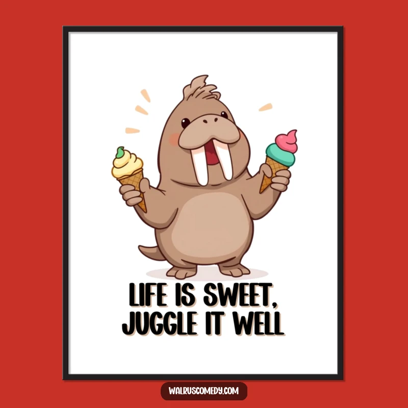 Funny Free Printable Wall Art: Juggling Walrus Ice Cream - Quirky Decor