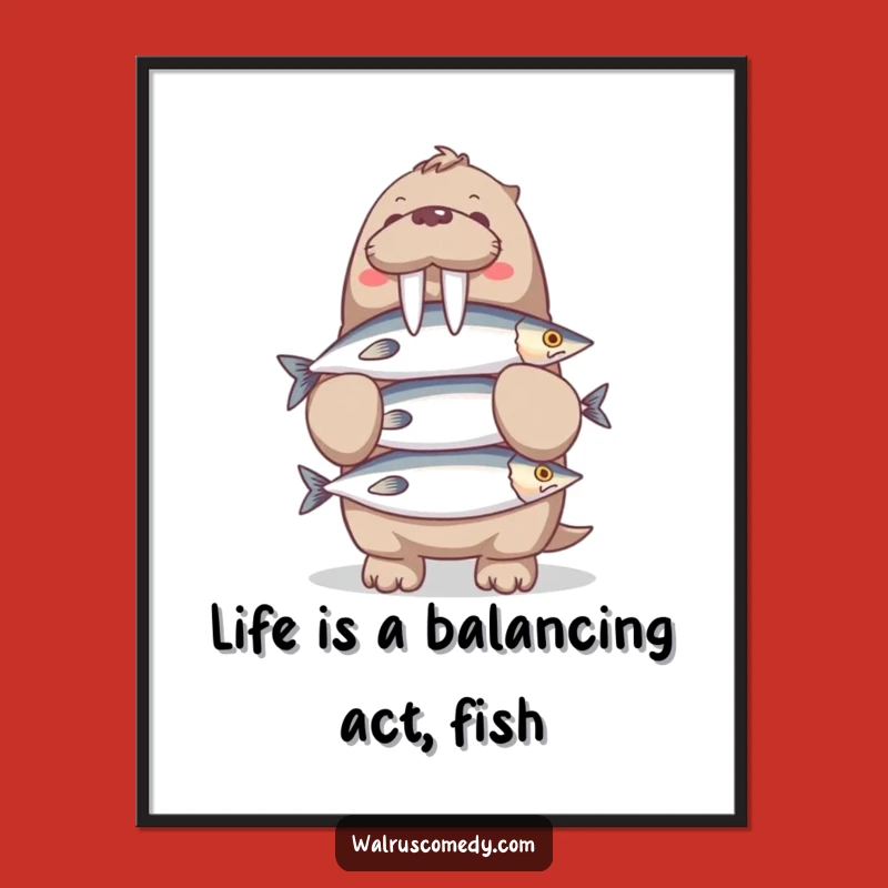 Funny Free Printable Wall Art: Walrus Balancing Fish - Quirky Home Decor Download