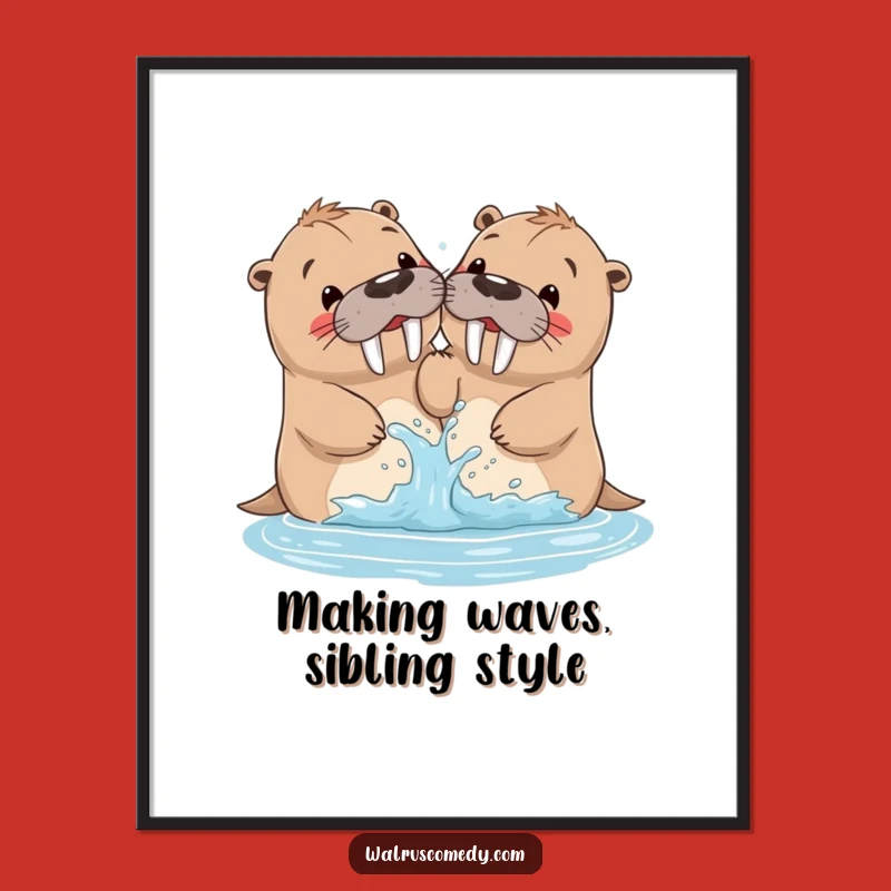 Funny Free Printable Wall Art: Walrus Siblings Splash, Whimsical Downloadable Decor
