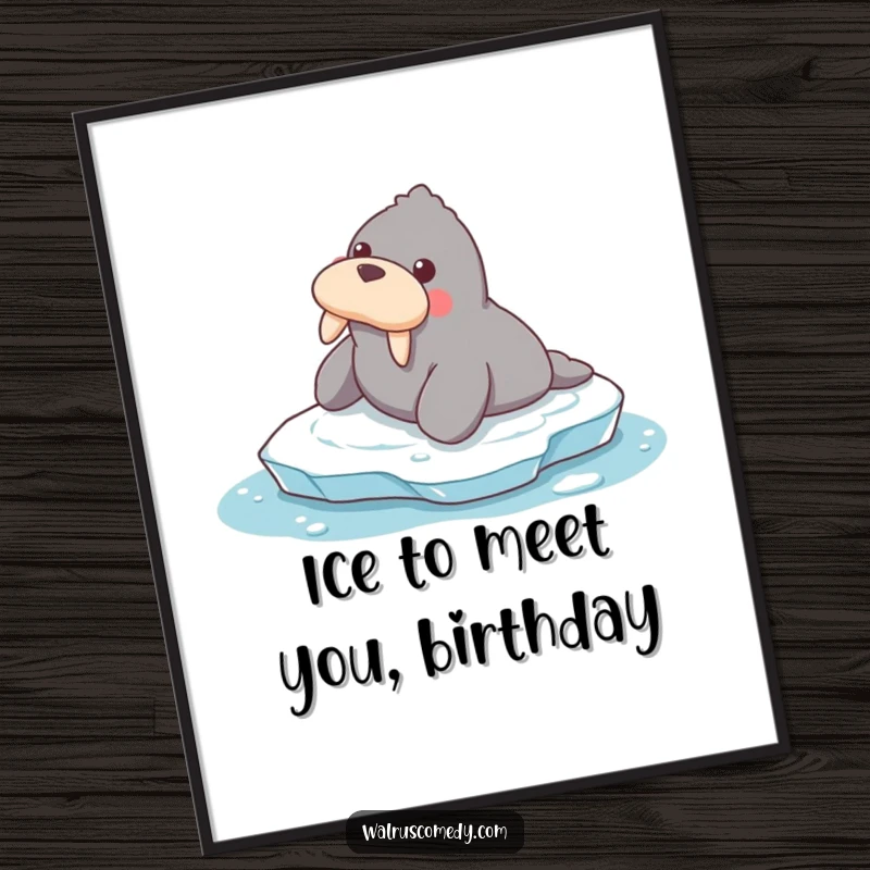 Funny Free Printable Wall Art: Amusing walrus gleefully sliding fast on ice, capturing pure joy. Hilarious downloadable art for your walls.