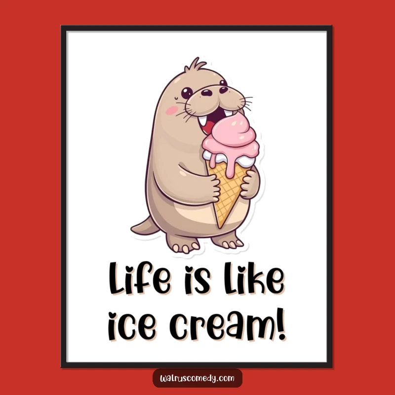 Free Printable Wall Art: Cheerful Walrus, Dripping Cone, Downloadable Sweet Decor