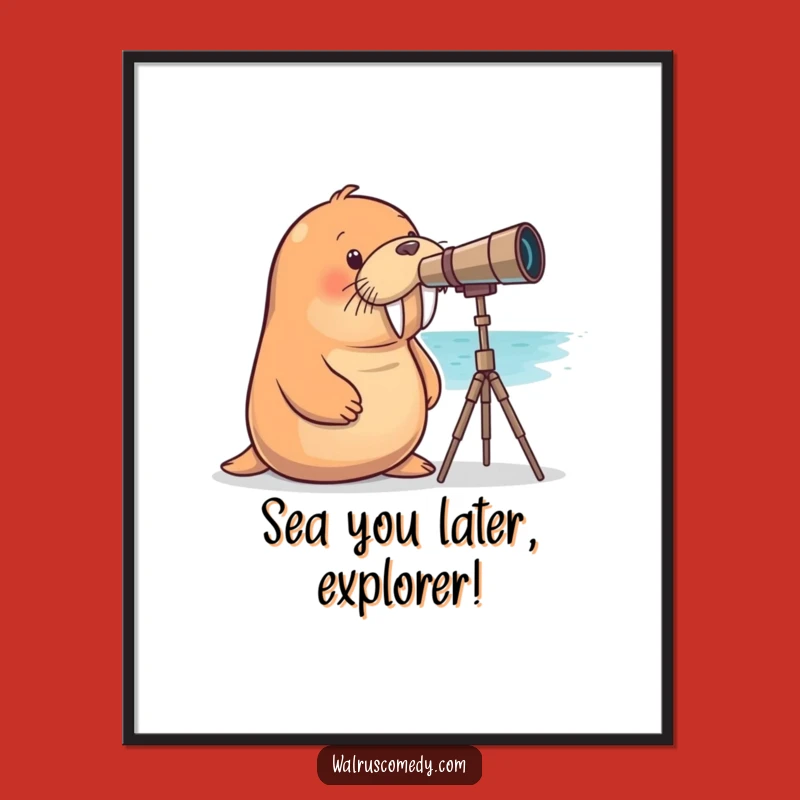 Funny Free Printable Wall Art: Curious Walrus Telescope, Whimsical Downloadable Decor