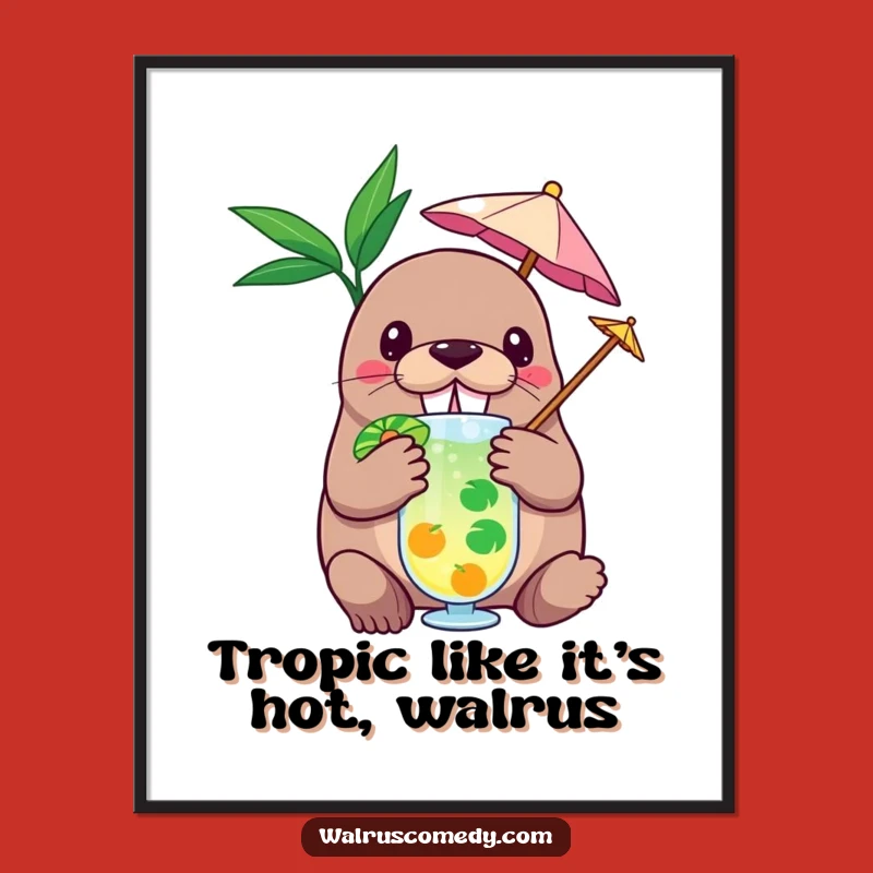Free Printable Wall Art: Funny Walrus Tropical Drink - Quirky Downloadable Decor