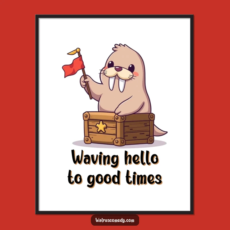 Free Printable Wall Art: Funny Walrus Treasure Chest Wave, Humorous Downloadable Decor Gift