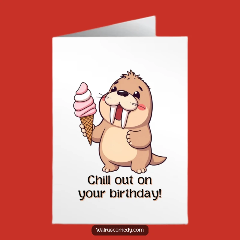 Free Printable Birthday Card: Walrus Ice Cream, Funny DIY Downloadable Gift