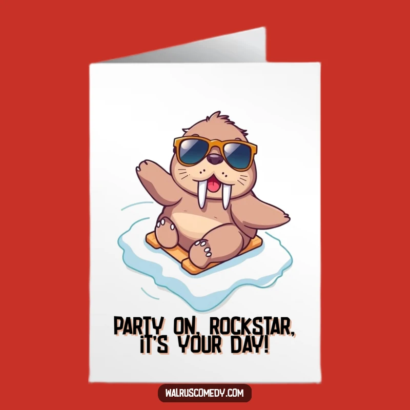 Free Printable Birthday Card: Cool Walrus Ice Slide Fun, Hilarious Downloadable Gift