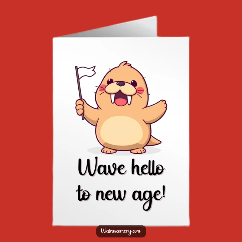 Free Printable Birthday Card: Funny Walrus Flag Wave - Joyful Downloadable Gift!