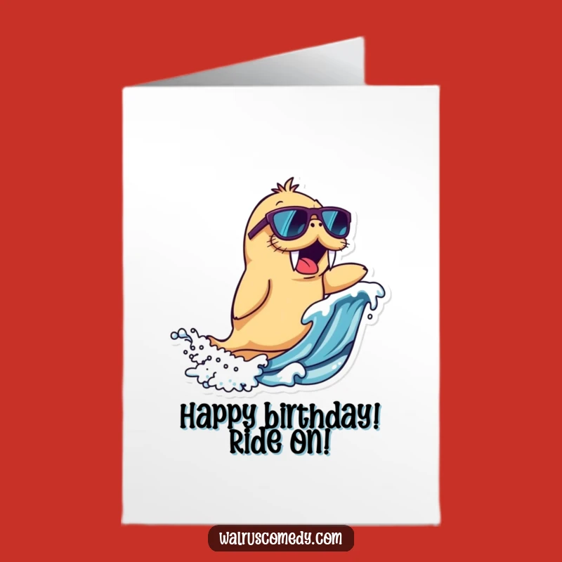 Free Printable Birthday Card: Surfing Walrus Funny Gift, Cool Downloadable Art