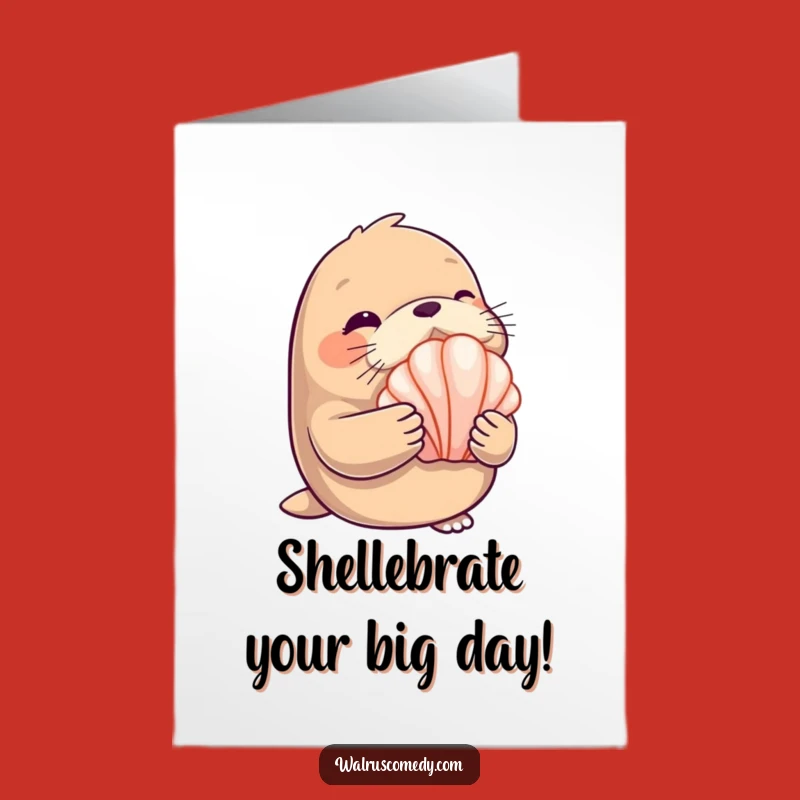 Free Printable Birthday Card: Winking Walrus Seashell Surprise - Fun Gift