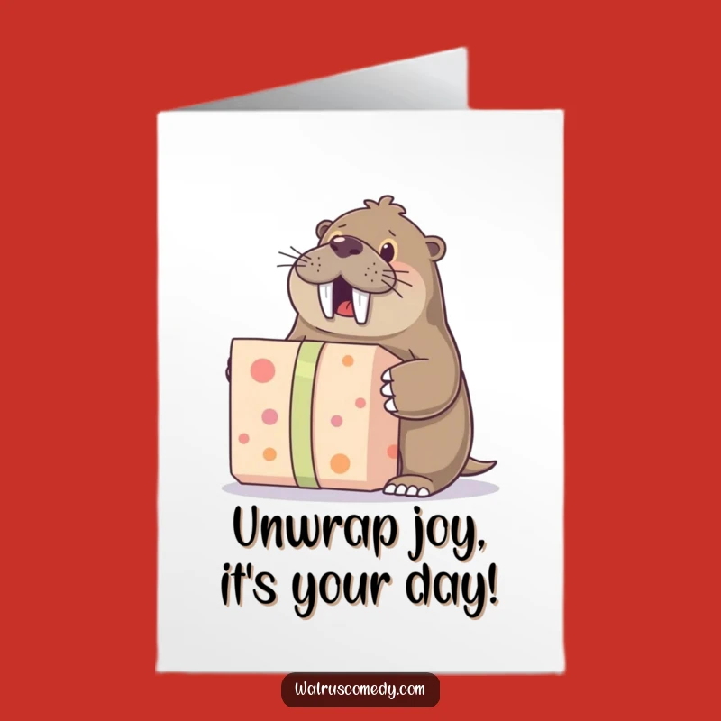 Free Printable Funny Birthday Card: Excited Walrus Gift - Surprise DIY Download
