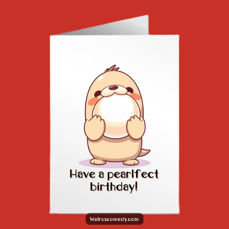 Free Printable Kawaii Walrus Birthday Card: Pearl Surprise, Funny Downloadable Gift