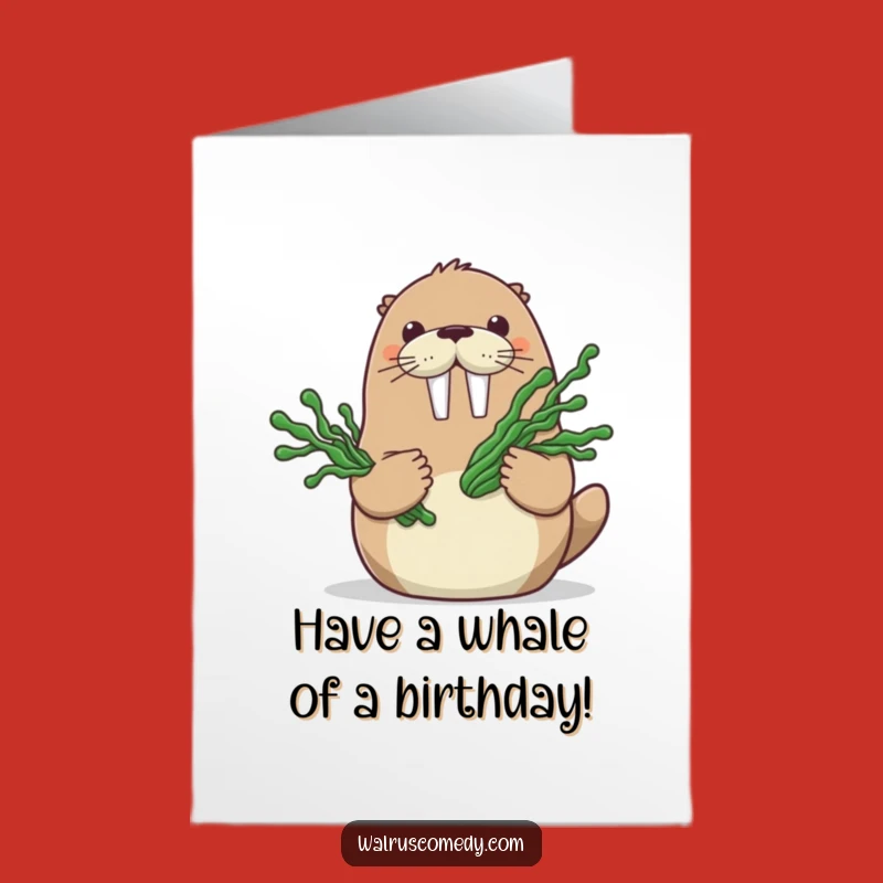 Free Printable Birthday Card: Seaweed Bouquet Walrus, Unique Downloadable Gift
