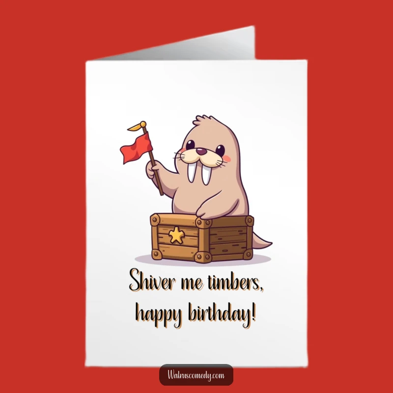 Free Printable Birthday Card: Funny Walrus Treasure Chest Wave, Happy Birthday Downloadable Gift