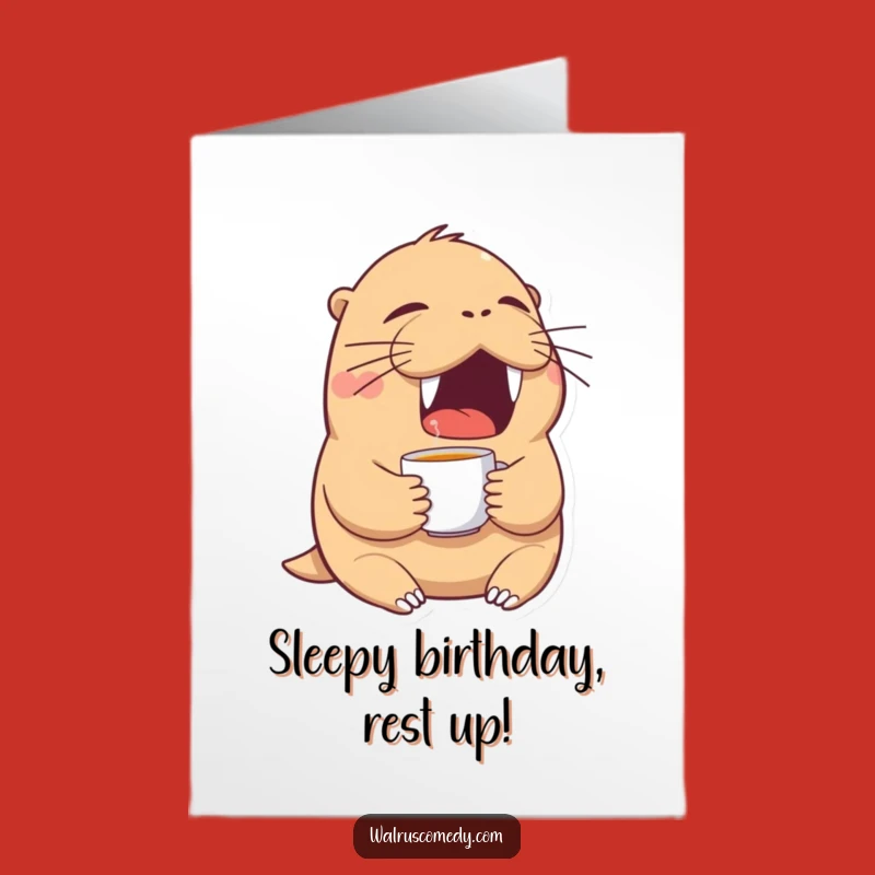 Funny Free Printable Birthday Card: Tired Walrus Yawn, Hilarious Downloadable Gift