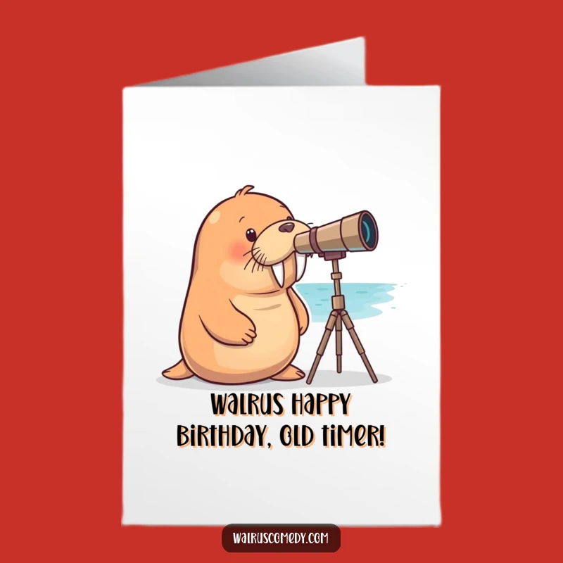 Funny Free Printable Birthday Card: Curious Walrus Telescope, Hilarious Downloadable Gift