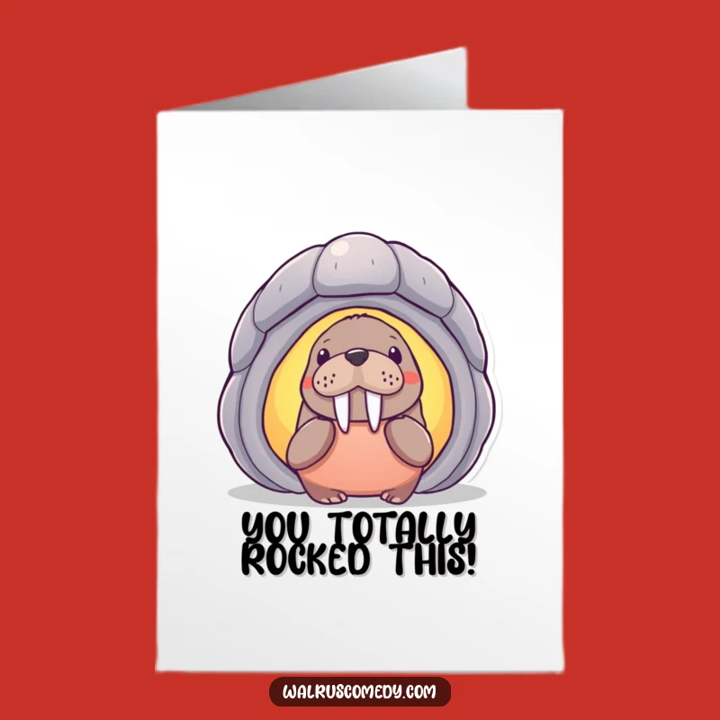 Free Printable Congrats Card: Curious Walrus Shell Discovery Funny Downloadable Gift