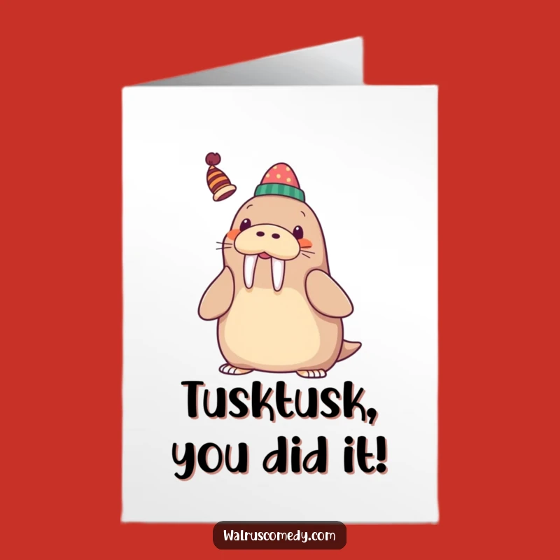 Free Printable Congrats Card: Funny Walrus Hat Trick - Witty Downloadable Gift!