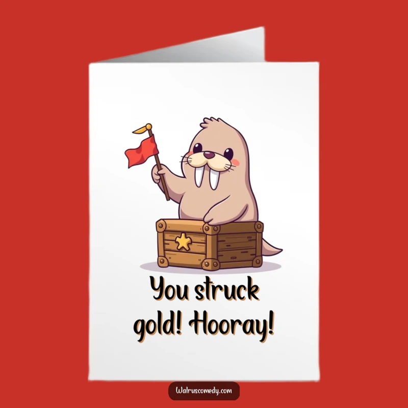 Free Printable Congrats Card: Funny Walrus Treasure Chest Wave, Celebration Downloadable Gift