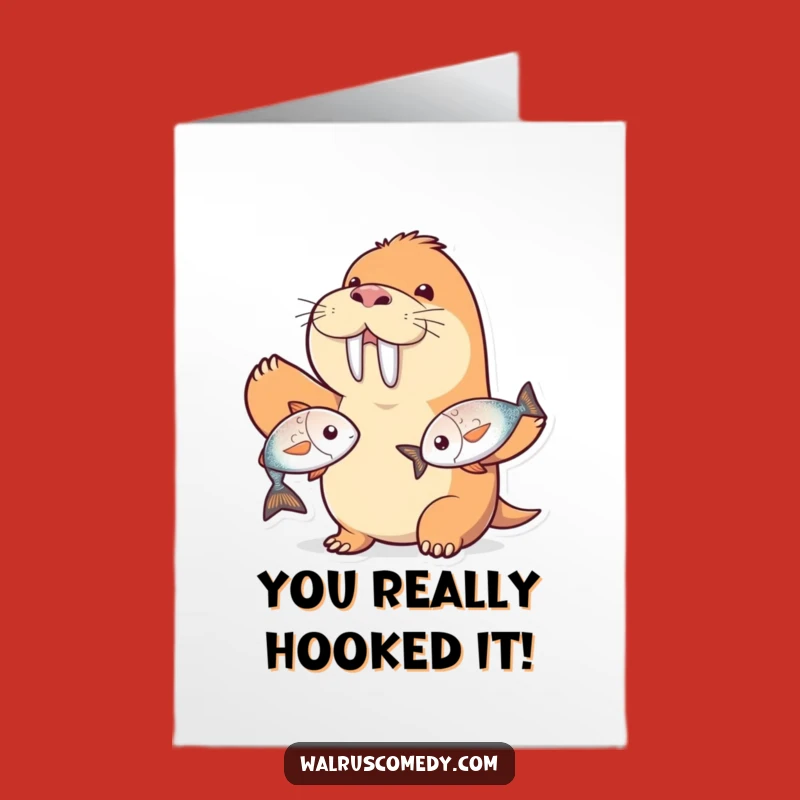 Free Printable Congrats Card: Juggling Walrus Funny Gift, Aquatic Downloadable Art