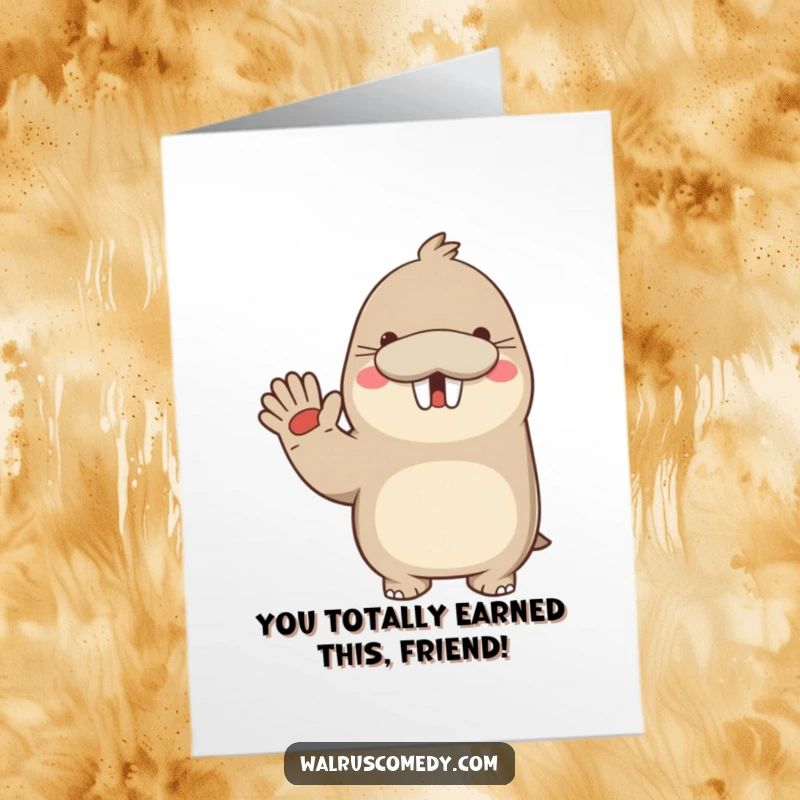 Funny Free Printable Congratulations Card: A kawaii walrus waves enthusiastically, offering warm congratulations with a smile.