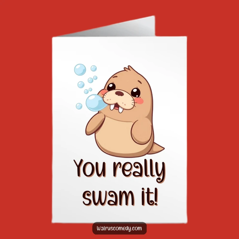 Free Printable Kawaii Walrus Congrats Card: Funny Bubble Blows Downloadable Gift