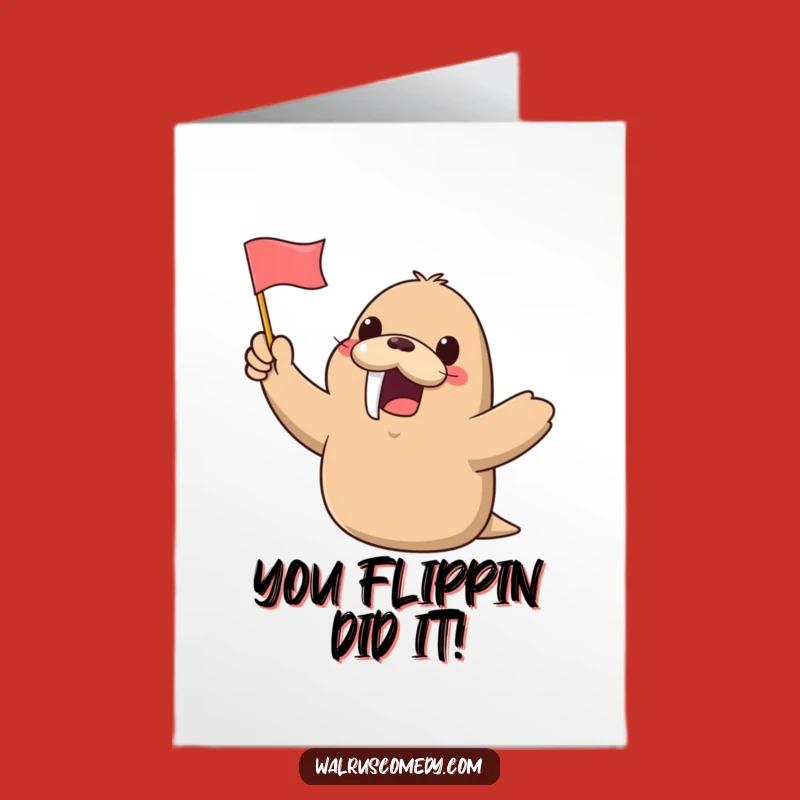 Free Printable Kawaii Walrus Congrats Card: Hilarious Downloadable Gift for Big Achievements
