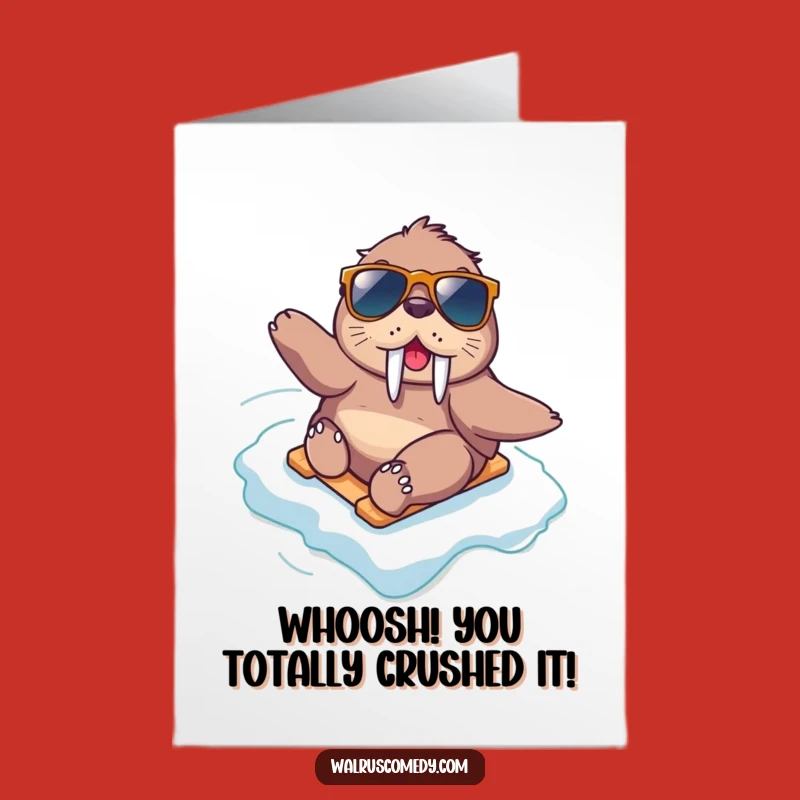 Free Printable Congrats Card: Cool Walrus Ice Slide Victory, Hilarious Downloadable