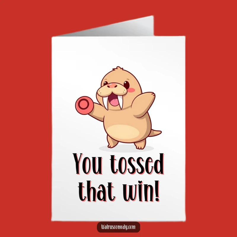 Free Printable Congrats Card: Kawaii Walrus Frisbee Toss, Fun Downloadable Gift