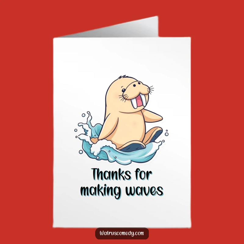 Free Printable Thank You Card: Walrus Surfer Expresses Gratitude - Print at Home