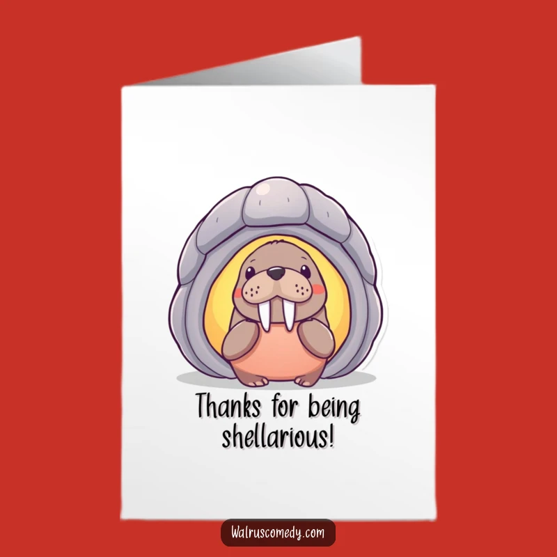 Free Printable Thank You Card: Curious Walrus Shell Gratitude Funny Downloadable Gift