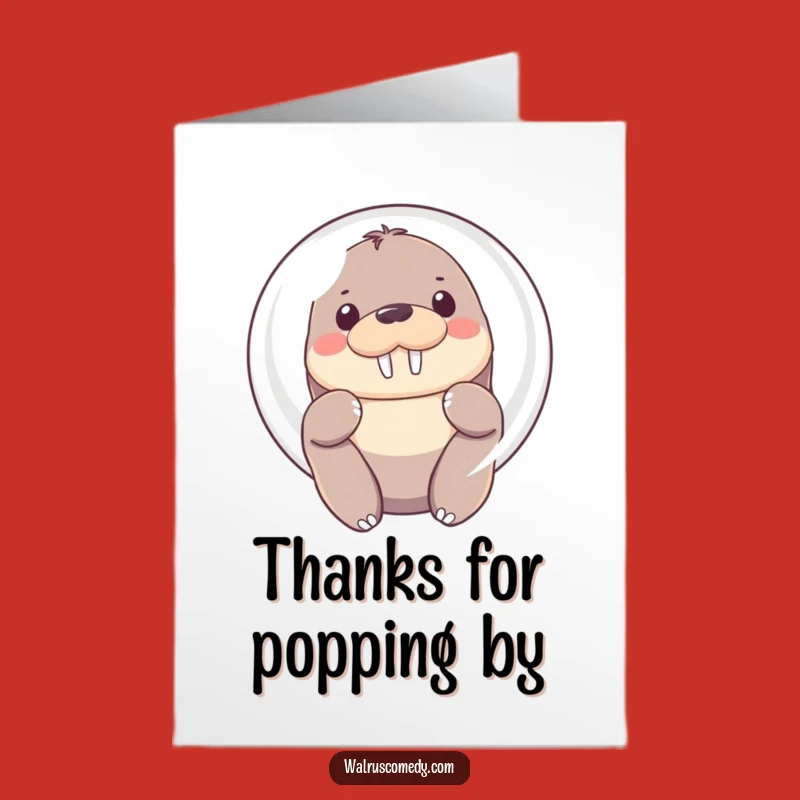 Free Printable Kawaii Walrus Bubble Thank You Card: Shy Gratitude, Funny Downloadable