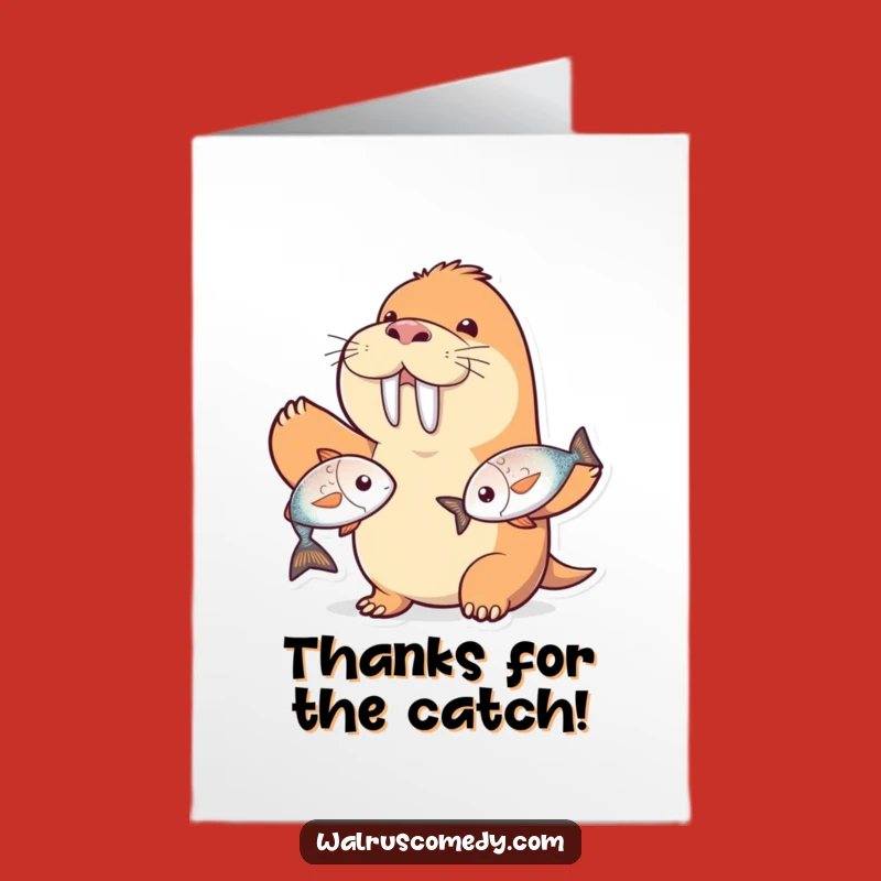 Free Printable Thank You Card: Juggling Walrus Funny Gift, Aquatic Downloadable