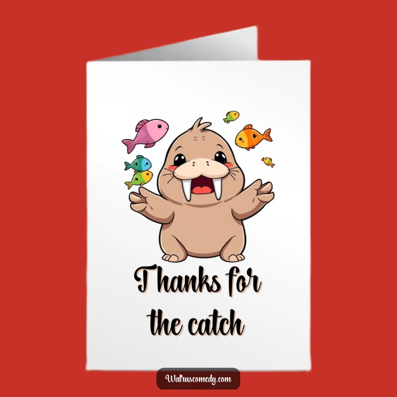 Free Printable Thanks Card: Walrus Juggling Fish - Unique Appreciation Gift