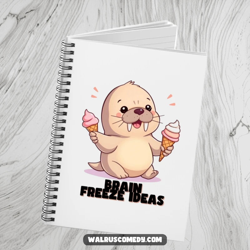 Funny Notebook: A playful baby walrus juggles ice cream cones, ready to hold your sweetest notes.